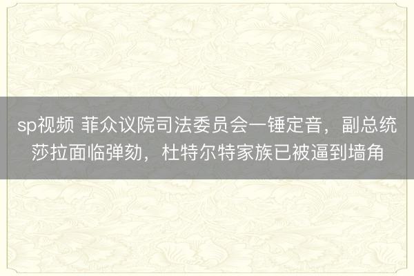sp视频 菲众议院司法委员会一锤定音，副总统莎拉面临弹劾，杜特尔特家族已被逼到墙角