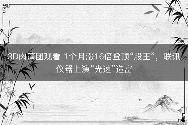 3D肉蒲团观看 1个月涨16倍登顶“股王”，联讯仪器上演“光速”造富