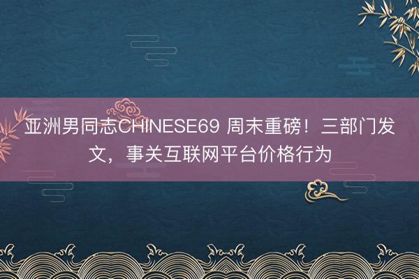 亚洲男同志CHINESE69 周末重磅！三部门发文，事关互联网平台价格行为